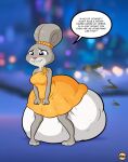 anthro big_diaper clothed clothing covering covering_crotch diaper dishonesty disney dress ears_as_hair embarrassed english_text european_rabbit excessive_feces excuses feces female flower fur gala_dress grey_body grey_fur hair_bun_ears hi_res huge_diaper hyper hyper_diaper hyper_feces hyrosdiaperdivas judy_hopps lagomorph leporid mammal nervous oryctolagus plant purple_eyes rabbit shoeless smelly soiled_diaper soiling solo teeth text unclean_diaper used_diaper using_diaper wearing_diaper yellow_clothing yellow_dress yellow_flower zootopia