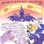 1:1 1_horn 2023 alternate_species back_wings bangs black_text black_wings blonde_mane blue_body blue_eyes blue_fur blue_hooves blue_wings bodily_fluids brown_inner_ear clenched_teeth collar crescent_moon cross_pupils crown dialogue dio_brando dragon duo ear_piercing ear_ring english_text enrico_pucci equid equine fangs feathered_wings feathers female female_feral feral friendship_is_magic fur furrification handwritten_text hasbro headgear hi_res hooves horn jojo's_bizarre_adventure magic male male_feral mammal mane membrane_(anatomy) membranous_wings moon multiple_scenes my_little_pony mythological_creature mythological_equine mythological_scalie mythology nervous orange_hooves piercing ponification pupils purple_body purple_fur purple_text purple_wings queen_twilight_(mlp) regularcitrus ring_piercing scales scalie snout solo speech_bubble spike_(mlp) stone_ocean sun sweat sweaty_face talking_to_another teeth text tiara twilight_sparkle_(mlp) two_tone_wings unicorn_horn white_mane white_pupils winged_unicorn wings yellow_body yellow_ears yellow_fur yellow_horn yellow_wings