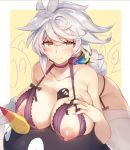  10s 1girl areolae bestiality between_breasts blush bra braid breast_suppress breasts choker collarbone cupless_bra erect_nipples failure_penguin garter_straps hair_ornament interspecies kantai_collection large_breasts long_hair looking_at_viewer nipples purple_bra saliva silver_hair single_braid solo thighhighs underwear unryuu_(kantai_collection) very_long_hair white_legwear yamaarashi yellow_eyes 