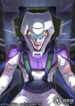  1boy blonde_hair bodysuit chair cockpit commentary_request eye_mask gundam gundam_card_game gundam_seed helmet kota_2kx mask mecha_pilot_suit normal_suit_(gundam) official_art on_chair open_mouth pilot_chair pilot_helmet purple_bodysuit rau_le_creuset science_fiction sitting solo spacesuit teeth 