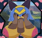 animated animated_gif anthro areola big_breasts blue_hair bodily_fluids bouncing_breasts breasts cum cum_in_mouth cum_inside domestic_cat duo erect_nipples faceless_character faceless_male felid feline felis fellatio female female_penetrated first_person_view fur genital_fluids genitals hair hand_on_cheek hi_res huge_breasts humanoid irrumatio looking_at_viewer male male/female male_pov mammal miyang_draws! nipples oral oral_penetration pal_(species) palworld penetration penile penis penis_in_mouth picture_frame pink_areola pocketpair red_eyes saliva saliva_on_tongue saliva_string seductive sekhmet_(pal) sex short_playtime yellow_body yellow_fur