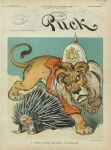 1899 19th_century absurd_res ancient_art armor bayonet biped blue_background british_lion clothed clothed_feral clothing coat_of_arms cover duo felid feral headgear helmet hi_res huge_filesize human knife lion magazine_cover male mammal mane pantherine paul_kruger puck_(magazine) quadruped signature simple_background size_difference spiked_armor spiked_helmet spikes udo_keppler weapon