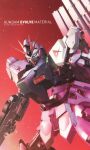  artist_request beam_rifle char's_counterattack commentary earth_federation energy_gun english_commentary gradient_background green_eyes gundam gundam_evolve holding holding_energy_gun holding_weapon mecha mecha_focus mixed-language_text mobile_suit no_humans nu_gundam official_art promotional_art realistic red_background robot science_fiction solo v-fin weapon 