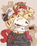 2026 4:5 4_fingers abstract_background absurd_res accessory anthro anthrofied artist_name big_breasts black_clothing black_gloves black_handwear blue_eyes blush bottomwear breasts cargo_pants clothing curvy_figure digital_drawing_(artwork) digital_media_(artwork) earth_pony equid equine eyelashes female fingers friendship_is_magic fur gloves hair_accessory hairband hand_behind_head handwear hasbro hi_res horse hourglass_figure long_tail looking_at_viewer mammal mane mechanic medium_mane my_little_pony navel nozomugreenapplezone oil_stain pants pony red_mane red_tail shirt smile solo tail tank_top text thick_thighs tools topwear torque_wrench_(mlp) voluptuous voluptuous_anthro voluptuous_female watermark white_clothing white_shirt white_tank_top white_topwear wide_hipped_anthro wide_hipped_female wide_hips wrench yellow_body yellow_fur