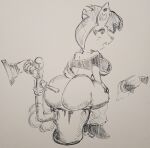 absurd_res anthro belt big_breasts big_butt boots bottomwear bottomwear_down bra breasts butt clothed clothing doe_remi_(ajmarekart) ear_piercing ear_ring fart fart_cloud female footwear hair hands_on_knees hands_on_legs hi_res implied_scat murphy_and_mitzi narrowed_eyes open_mouth pants pants_down partially_clothed piercing pikapika212 pointy_ears prick_ears rear_view ring_piercing scut_tail shoes short_tail solo tail toilet toilet_paper toilet_use underwear