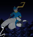 2022 5_fingers anthro ball_tuft balls belt big_balls big_penis black_glans black_mask black_nose blue_clothing blue_footwear blue_gloves blue_handwear blue_hat blue_headwear blue_shirt blue_socks blue_topwear bodily_fluids brown_eye clothed clothing digital_drawing_(artwork) digital_media_(artwork) erection evergreen_tree excessive_genital_fluids excessive_precum eyemask eyewear fingers footwear foreskin forest fur genital_fluids genitals glans gloves grey_body grey_fur grey_penis handwear hat headgear headwear hi_res huge_balls huge_penis hyper hyper_balls hyper_genitalia hyper_penis leaking_precum male mammal markings night pantsless penis pine_tree plant pointy_ears precum precum_string procyonid raccoon ring_(marking) ringed_tail rxq shirt slim sly_cooper sly_cooper_(series) smile snout socks solo sony_corporation sony_interactive_entertainment staff striped_markings striped_tail stripes sucker_punch_productions tail tail_markings thong toeless_footwear toeless_socks topwear tree treetop tuft underwear vein veiny_penis