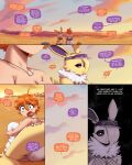 2026 4:5 absurd_res ahoge anthro artist_name basket beach breasts cleavage clothed clothing cloud comic container cooler detailed_background dialogue digital_media_(artwork) dress duo ear_piercing ear_ring ear_stud eeveelution english_text eyebrows eyelashes female female_anthro female_human freckled_breasts freckled_face freckled_shoulders freckles fur gammainks generation_1_pokemon green_eyes hair hair_over_eye hat headgear headwear hi_res human jewelry jolteon kaminari_(gammainks) katherine_robinson_(gammainks) linked_speech_bubble mammal necklace nintendo open_mouth orange_hair outside picnic_basket piercing pointy_speech_bubble pokemon pokemon_(species) purple_clothing purple_hat purple_headwear purple_sclera rear_view ring_piercing sea sitting speech_bubble sunset tail text visor_cap water white_clothing white_dress white_eyes yellow_body yellow_fur