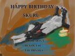 4:3 absurd_res anthro birthday_cake black_body black_fur border_collie cake canid canine canis casual_nudity clothing collie dessert digital_drawing_(artwork) digital_media_(artwork) domestic_dog english_text floppy_ears folded_ears food full-length_portrait fur gay_goat24 genitals hands_behind_head hat headgear headgear_only headwear herding_dog hi_res knot la_cabra lying male mammal mostly_nude multicolored_body nude_anthro on_back party_hat pastoral_dog penis penis_tuck pillow portrait pubes sheepdog simple_background skuru_(character) smile smirk solo tail text white_body white_fur