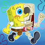 1:1 anatomy anthro aquatic bone deviantart deviantart_logo fist hi_res male n8cartoonist nickelodeon organs sea_sponge skeleton skull solo spongebob_squarepants spongebob_squarepants_(character) walking