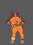 3:4 anthro badger big_butt bottomwear bracelet breasts brown_body brown_fur butt clothed clothing ear_tuft female footwear fur genitals grey_background grey_bottomwear grey_clothing grey_skirt grey_topwear hi_res jewelry kerotheklutz mammal mustelid musteline no_underwear orange_body orange_fur rear_view sega shoes simple_background skirt solo sonic_boom sonic_the_hedgehog_(series) sticks_the_jungle_badger tan_clothing tan_footwear tan_shoes thick_thighs topwear tuft upskirt vulva wide_hips