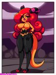  2018 abs absurd_res big_breasts breasts dreamcastzx1 eyelashes fan_character female hair hand_on_hip hi_res highlights huge_thighs humanoid lips long_tail looking_at_viewer muscular not_furry red_eyes red_hair solo sonic_(series) yellow_sclera zeti zia_the_zeti 