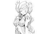  breasts closed_eyes collarbone dress fire gloves kagutsuchi_(xenoblade) long_hair looking_at_viewer medium_breasts monochrome shioaji_(siolog) smile solo xenoblade_(series) xenoblade_2 