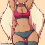 1:1 anthro black_clothing black_legwear black_thigh_highs bodily_fluids bra breasts butt butt_from_the_front cleavage clothed clothing female front_view generation_4_pokemon hi_res legwear lopunny midriff nintendo panties pokemon pokemon_(species) solo sports_bra sports_panties standing sweat thigh_highs underwear workout_clothing yorusagi