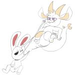 2_horns 3_fingers 3_toes absurd_res alleydraws anthro balls big_butt black_eyes butt chikn_nuggit collar dragon duo feet fingers foot_fetish foot_grab foot_on_face foreskin fwench_fwy_(chikn_nuggit) genitals hi_res horn hovering humanoid_genitalia humanoid_penis iscream_(chikn_nuggit) lagomorph leash leash_pull leporid looking_down male male/male mammal mythological_creature mythological_scalie mythology penis purple_eyes rabbit scalie size_difference slightly_chubby smile tail toes