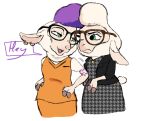 anthro bell bell_necklace bovid caprine convict dawn_bellwether disney duo eyewear female fur glasses green_eyes hair hi_res highlights_(coloring) hooves mammal meeting_self miss-ewe3479 prison_uniform purple_hair sheep wearing_glasses white_body white_fur white_wool wool_(fur) zootopia