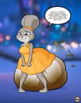 anthro big_diaper clothed clothing covering covering_crotch diaper dishonesty disney dress ears_as_hair embarrassed english_text european_rabbit excessive_feces excuses feces female flower fur gala_dress grey_body grey_fur hair_bun_ears hi_res huge_diaper hyper hyper_diaper hyper_feces hyrosdiaperdivas judy_hopps lagomorph leporid mammal nervous oryctolagus plant purple_eyes rabbit shoeless smelly soiled_diaper soiling solo teeth text unclean_diaper used_diaper using_diaper wearing_diaper yellow_clothing yellow_dress yellow_flower zootopia