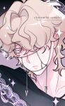  1boy alien_stage artist_name black_shirt blonde_hair closed_mouth colored_eyelashes commentary english_commentary highres luka_(alien_stage) male_focus mih0 official_alternate_costume portrait shirt short_hair solo watermark yellow_eyes 