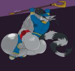 2023 5_fingers 5_toes absurd_res anthro athletic athletic_male bag balls belt big_balls big_butt big_penis black_glans black_nose blue_clothing blue_gloves blue_handwear blue_shirt blue_topwear bodily_fluids bubble_butt butt clothing colored dark_body dark_fur dated digital_drawing_(artwork) digital_media_(artwork) erection eyemask eyewear feet fingers footwear fur furry_tail genitals glans gloves grey_balls grey_body grey_fur handwear hi_res holding_object holding_staff huge_balls huge_butt huge_penis hyper hyper_balls hyper_genitalia hyper_penis looking_back male mammal markings penis pointy_ears procyonid raccoon rear_view rxq satchel shirt signature sly_cooper sly_cooper_(series) smile smiling_at_viewer snut socks solo sony_corporation sony_interactive_entertainment staff striped_markings striped_tail stripes sucker_punch_productions sweat sweaty_armpit sweaty_clothing tail tail_markings thick_penis toeless_footwear toeless_socks toes topwear vein veiny_penis wide_hips
