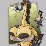 1:1 absurd_res anthro big_breasts big_butt black_hair blue_eyes bodily_fluids breasts brown_spots butt curvy_figure drooling female giraffe giraffid hair hi_res huge_breasts huge_butt long_tongue mammal nipples saliva signature solo spots standing thick_thighs tongue tongue_out wide_hips yaginoko yellow_body