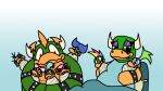 16:9 2026 bed black_clothing black_hair blonde_hair blue_clothing blue_eyes blue_hair blue_shirt blue_topwear bowser bracelet brown_body clothing eyeshadow eyewear fangs furniture glasses green_body green_eyes green_hair green_scales grey_body hair holding_baby horn iggy_koopa jewelry koopa koopaling larry_koopa lemmy_koopa looking_at_another looking_at_viewer ludwig_von_koopa makeup mario_bros morton_koopa_jr. mrnarwhalsworth multicolored_hair nintendo on_bed pink_body pink_bow pink_hair postpartum purple_eyeshadow queen_clawdia_(mrnarwhalsworth) red_eyes red_eyewear red_glasses roy_koopa scales scalie shirt spiked_bracelet spikes tan_body tan_hair tan_scales teeth topwear two_tone_hair wendy_o._koopa white_bow white_horn widescreen