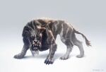 2009 4_eyes age_of_conan ambiguous_gender brown_body brown_fur claws felid feral funcom fur hi_res mammal multi_eye official_art open_mouth per_haagensen quadruped simple_background solo standing tail teeth tencent