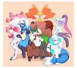 2026 anthro avery_(razgrizdl) black_body black_fur blue_body blue_ears blue_fur blue_hair border breasts chest_gem claws delphox female flower_(anatomy) forehead_gem fur gem generation_4_pokemon generation_6_pokemon generation_7_pokemon generation_8_pokemon generation_9_pokemon green_body green_fur grey_body grey_fur group hair hi_res hisuian_form hisuian_zoroark inner_ear_fluff krys_(razgrizdl) lucario mask meowscarada miko_(razgrizdl) nintendo pink_eyes pink_nose pokemon pokemon_(species) primarina purple_body purple_fur razgrizdl red_body red_eyes red_fur red_inner_ear_fluff red_nose regional_form_(pokemon) rose_(razgrizdl) sneasler spikes tuft white_border yellow_body yellow_ears yellow_fur