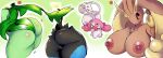 absurd_res anthro anus areola big_breasts big_butt big_ears black_body black_fur black_sclera blue_body blue_fur breasts brown_body brown_fur butt clothing eyebrows eyelashes female floppy_ears forehead_gem front_view fur gem generation_4_pokemon genitals green_background green_clothing green_leotard group hi_res humanoid legendary_pokemon leotard looking_at_viewer lop_ears lopunny luxray mesprit nintendo nipples pink_areola pink_body pink_nipples pokemon pokemon_(species) rear_view red_eyes roserade simple_background thick_eyebrows thick_thighs tohtori_crow vulva white_body wide_hips yellow_body yellow_eyes yellow_fur