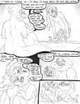  2016 alphys anthro bed black_and_white blush breasts clothed clothing collar comic dialogue domination duo english_text eyewear female female/female female_domination fish flat_chested glasses hi_res kissing lizard marine monochrome nude pen_(artwork) reptile scalie simple_background tailwag teeth text traditional_media_(artwork) undertaild undertale undyne video_games 