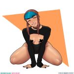  black_nails breast_cutouts breasts highres kneeling looking_at_viewer micaela_lewis_(mrpotatoparty) mrpotatoparty multicolored_hair original pasties patreon_username small_breasts subscribestar_username tape tape_on_nipples thick_thighs thighs toned toned_female two-tone_hair wide_hips 