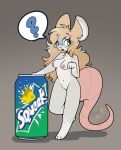 2026 anthro breasts brown_hair digital_media_(artwork) female genitals hair hi_res looking_aside mammal maynara micro murid murine nipples nude on_one_leg open_mouth question_mark rat rodent simple_background solo sprite_(soda) standing starlight_(maynara) tail vulva