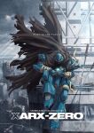  1boy bandages cloak glowing glowing_eye gundam gundam_0080 highres horns kampfer_(mobile_suit) logo mecha mecha_focus mobile_suit mobile_suit_gundam_rg_xarx-zero one-eyed one-eyed_mecha parody robot science_fiction shoulder_spikes single_horn spikes sword weapon zeon 
