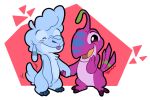  2018 2_toes 3_toes alien alpha_channel angoraram antennae blue_fur blush chest_tuft cute digital_drawing_(artwork) digital_media_(artwork) dipstick_antennae disney drowsy_(lilo_and_stitch) duo experiment_(species) eyes_closed fur hand_holding happy lax_(lilo_and_stitch) lilo_and_stitch open_mouth open_smile purple_body purple_eyes red_background signature simple_background smile tailwag toes tongue tongue_out tuft 