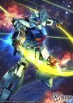  attack_trail char's_counterattack commentary_request company_name copyright_logo copyright_name copyright_notice earth_(planet) energy_sword exhaust explosion full_body green_eyes gundam gundam_card_game holding holding_sword holding_weapon kenko_(a143016) logo mecha mecha_focus mobile_suit no_humans official_art outstretched_arms planet radio_antenna re-gz robot science_fiction slashing smoke solo space spread_arms star_(sky) sunrise_(company) sword weapon 