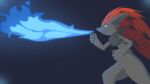 16:9 absurd_res action_pose alcohol alcohol_bottle ambiguous_gender anthro beverage beverage_bottle big_ears blowing blue_eyes blue_fire blue_light bottle breath_powers canid canine chest_tuft claws colored_fire container ears_back elemental_manipulation eyeshadow finger_claws fingers fire fire_breathing fire_manipulation fox fur generation_5_pokemon glass glass_container glistening glistening_eyes grey_body grey_fur hair hi_res inner_ear_fluff kyshan_(artist) lighter long_hair makeup male_(lore) mammal multicolored_body multicolored_fur nintendo open_mouth pivoted_ears pokemon pokemon_(species) pokemon_move portrait pose red_body red_eyeshadow red_finger_claws red_fingers red_fur red_hair solo three-quarter_portrait tuft widescreen zhangbeicai_(kyshan-73) zoroark