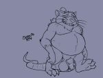 2026 3_toes anthro balls belly big_belly biped black_and_blue eyes_closed feet flaccid genitals hi_res male mammal master_splinter monochrome moobs murid murine nipples overweight overweight_male penis rat rodent simple_background smile solo spectral-bat teenage_mutant_ninja_turtles toes walking