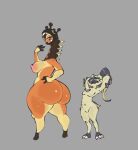 anthro big_butt breasts butt dajoups duo farigiraf female generation_8_pokemon generation_9_pokemon hi_res huge_butt nintendo pokemon pokemon_(species) small_breasts sneasler standing