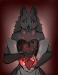 absurd_res anthro blue_eyes canid canine canis fangs female fur furrymammy grey_body grey_fur heart_symbol hi_res looking_at_viewer machine mammal robot solo teeth wolf