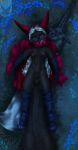 abs absurd_res animal_genitalia anthro areola armor athletic athletic_anthro balls big_sword big_tail black_body black_fur blonde_hair blue_eyes boots breasts cape casual_nudity chest_scar claws clothing digital_drawing_(artwork) digital_media_(artwork) felid feline ferrn flower fluffy fluffy_tail footwear fully_sheathed fur gauntlets genitals gloves grass gynomorph gynomorph_anthro hair handwear hi_res intersex intersex_anthro leg_scar long_ears long_hair long_tail looking_at_viewer lying mammal markings navel nipple_piercing nipples nude nude_anthro nude_gynomorph on_back on_grass on_ground pantherine pecs piercing plant red_cape red_clothing red_scarf scar scarf sheath shoes slim small_breasts small_waist solo tail toshi_(ferrn) whiskers white_hair