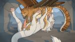 16:9 69_position anus avian balls beak berkut_(lyrunya) blue_eyes brown_body castle dragon duo ear_piercing ear_ring ear_tuft erection feathered_wings feathers feral feral_on_feral genitals gryphon hi_res horn knot knot_lick knotted_penis licking lying male male/male mane mythological_avian mythological_creature mythological_scalie mythology on_back oral pawpads penile penis penis_lick piercing pointy_ears rast rast_(character) ridged_penis ring_piercing scalie sex tail tail_tuft tongue tuft white_body widescreen wingless_dragon wings yellow_eyes