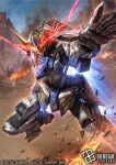  copyright_logo copyright_name copyright_notice eye_trail fire glowing glowing_eyes gundam gundam_barbatos_lupus gundam_card_game gundam_tekketsu_no_orphans light_trail logo mecha mecha_focus mobile_suit no_humans outdoors reaching reaching_towards_viewer red_eyes robot science_fiction smoke solo thrusters v-fin yukishiro_chifuyu 
