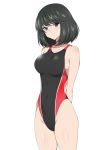  arms_behind_back black_eyes black_hair bob_cut breasts competition_swimsuit cowboy_shot highres kagemusha large_breasts looking_at_viewer one-piece_swimsuit original short_hair simple_background solo standing swimsuit white_background 