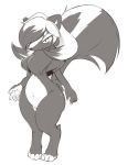  anthro digitigrade female fur kemono mammal monochrome nude simple_background skunk smile solo striped_fur stripes ukan_muri white_background 