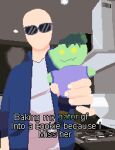 5_fingers baking_my_long_distance_bf_into_a_cookie_because_i_miss_him bald blank_expression cavemanon_studios cookie digital_media_(artwork) english_text expressionless eyewear fingers food front_view human i_wani_hug_that_gator inco_(iwhtg) kitchen male mammal meme olivia_halford pixel_(artwork) solo sunglasses synth-phonie text