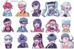  ahoge amemiya_darumi aotsuki_eito black_bow black_choker black_gloves black_hair black_hairband black_hat black_jacket black_sailor_collar black_streaks blonde_hair blowing_kiss blue_eyes blue_hair blue_hat blush bow braid brother_and_sister brown_hair cape chibi chibi_only choker closed_eyes commentary_request dark-skinned_female dark_skin double_bun earrings eye_print eyepatch face_piercing facial_mark gakuran ginzaki_shouma glasses gloves gohan_(8823cobalt) grey_hair grey_jacket hair_bow hair_bun hair_ornament hairband haori hat heart heart_facial_mark hood hoodie jacket jacket_over_hoodie japanese_clothes jewelry kawana_tsubasa kimono kiss long_hair looking_at_viewer magadori_kyoshika makeup maruko_gaku mask masked mojiro_moko mole mole_under_eye multicolored_hair multiple_boys necktie omokage_yugamu one_eye_closed oosuzuki_kurara open_mouth piercing pink_eyes pink_hair ponytail print_eyepatch purple_eyes purple_hair purple_jacket red_bow red_eyes red_hair sailor_collar school_uniform shirt shizuhara_hiruko short_hair siblings simple_background smile streaked_hair striped_clothes sumino_takumi sunglasses the_hundred_line_-last_defense_academy- tomato tomato_mask tsukumo_ima tsukumo_kako twins twintails two-tone_hair white_background white_hair white_hairband white_hoodie white_jacket white_shirt yakushiji_takemaru 