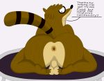  3_toes absurd_res anthro anus backsack balls butt cartoon_network hi_res looking_back male mammal procyonid raccoon rear_view regular_show rigby_(regular_show) solo toes trampoline 