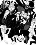  2girls 6+boys abs afro blunt_bangs brook_(one_piece) chain commentary_request cross dress franky_(one_piece) hat heart heart-shaped_eyes high_heels highres log_pose long_nose mike_(tomatomato244) monkey_d._luffy multiple_boys multiple_girls nami_(one_piece) nico_robin one_piece one_piece:_strong_world pompadour roronoa_zoro sandals sanji_(one_piece) shirt skeleton smile straw_hat straw_hat_pirates suit sunglasses tony_tony_chopper usopp 