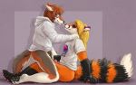  2018 4_toes 5_fingers anthro anthro_on_anthro black_fur black_nose blonde_hair blush bottomless brown_fur brown_hair canine clothed clothing cowgirl_position coyote desmond_(ceeb) duo ears_back erection eyes_closed female fingering fingering_partner fingerpads fox fur gloves_(marking) hair hand_on_shoulder hoodie humanoid_penis hybrid looking_pleasured male male/female mammal marjani markings multicolored_fur on_top orange_fur pawpads paws penis pussy red_penis sex shirt side_view simple_background sitting smile socks_(marking) toes uncut vaginal vaginal_fingering white_fur 