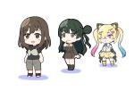  3girls :3 :d akiha_school_uniform animal_ear_headphones animal_ears armlet arms_at_sides asymmetrical_legwear bang_dream! bang_dream!_it's_mygo!!!!! bang_dream!_yumemita behind_another black_necktie black_shirt black_sleeves black_socks blonde_hair blue_hair blunt_sidelocks blush_stickers bra_over_clothes bracelet breasts brown_eyes brown_hair brown_jacket brown_pants brown_shoes brown_skirt buttons capri_pants cat_ear_headphones cat_ears cat_hair_ornament chibi chibi_only cleavage cleavage_cutout clothing_cutout commentary_request detached_collar detached_sleeves double-breasted fake_animal_ears finger_to_mouth full_body ganso!_bang_dream_chan gradient_hair green_hair hair_bun hair_ornament hair_over_one_eye hairclip headphones highres hsiao_yeh impending_doom in-franchise_crossover jacket jewelry leg_warmers long_hair long_sleeves looking_ahead looking_at_another miniskirt mismatched_legwear mole mole_under_mouth multicolored_hair multiple_girls nakamachi_arale necktie official_style one_eye_covered one_side_up pants parody pink_hair print_skirt puffy_short_sleeves puffy_sleeves puritan_collar school_uniform shadow shirt shoes short_necktie short_sleeves side_up_bun sidelocks simple_background single_detached_sleeve single_side_bun single_thighhigh skirt skirt_set sleeveless smile socks split_mouth standing style_parody sumita_mana sweatdrop thighhighs triangle_hair_ornament turn_pale twintails uneven_legwear very_long_hair viola_(bang_dream!) white_background white_shoes wide-eyed winter_uniform x_hair_ornament yellow_leg_warmers yellow_skirt 
