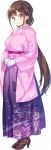  artist_request breasts brown_footwear brown_hair floral_print full_body gloves hair_ornament hakama high_heels japanese_clothes kimono large_breasts long_hair low_ponytail official_art oshiro_project oshiro_project_re pink_eyes purple_hakama smile solo tendou_(oshiro_project) transparent_background very_long_hair white_gloves 