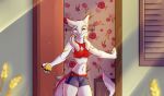  anthro bra clothing elvche female fur home mammal sergal solo underwear welcome white_fur 